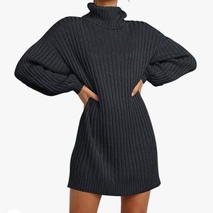 Turtleneck long lantern sleeves oversized sweater dress